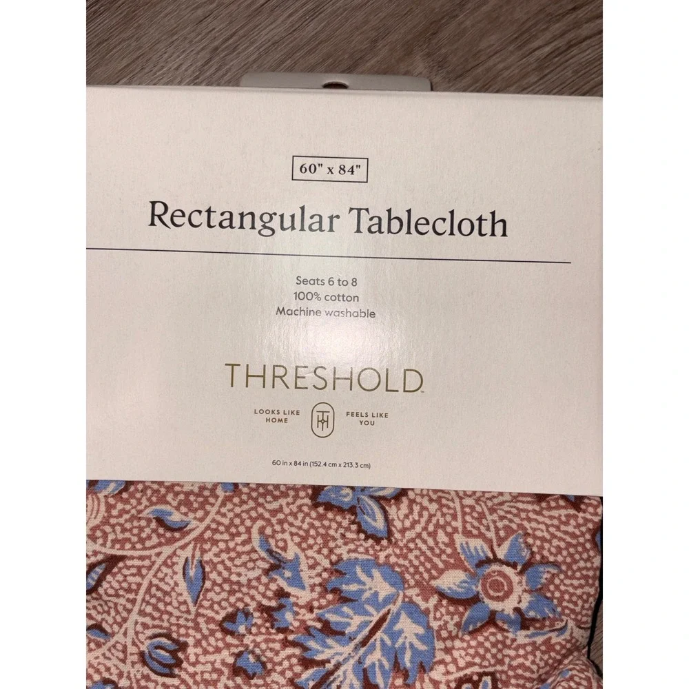 Threshold Rectangular Tablecloth 60x84 Cotton Floral Blue Terracotta Seats 6-8